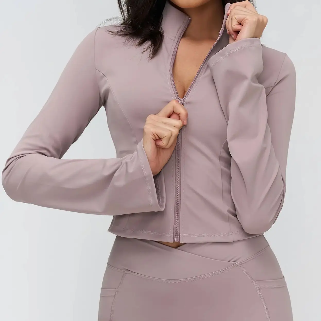 Ningyu Quick Dry Yoga Jacket Stand up Collar Zipper Flared Sleeve Fashion Jacket Women's Outdoor Long Sleeve Running Sports Top