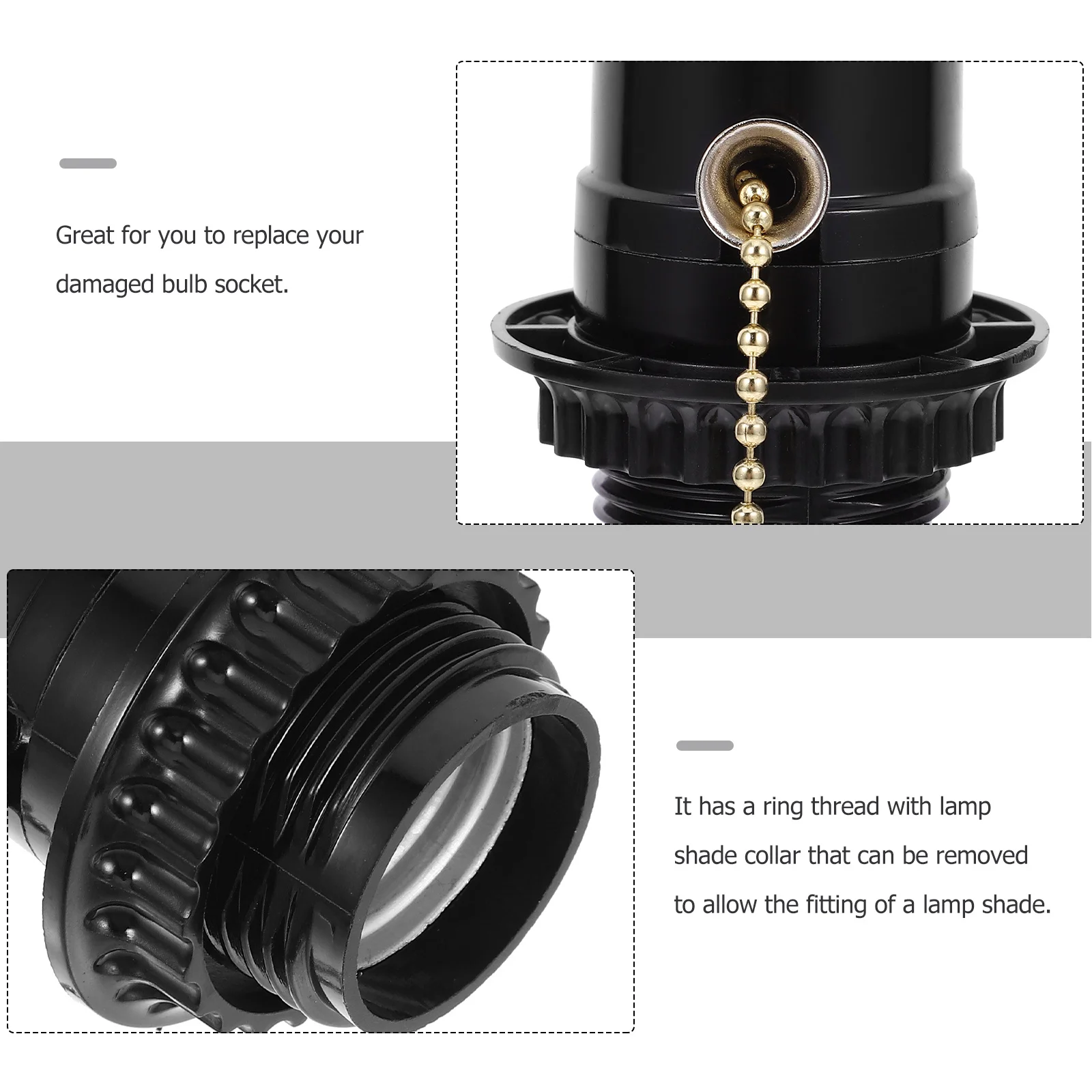 

Lamp Head with Cable Bulb Holder Pull Switch Light Bulbs Base Socket Chain Screw