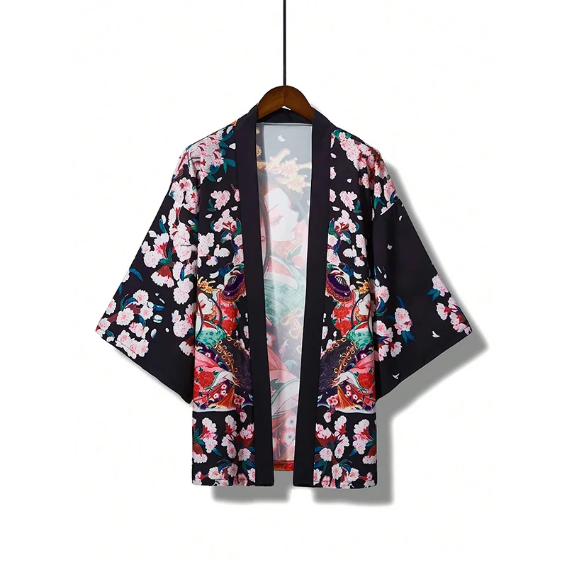 Japanese-Style Retro Loose-Fitting Versatile Kimono Cardigan Haori Summer Thin Beach Vacation Cover-Up Yukata Sun Protection Shirt Jacket