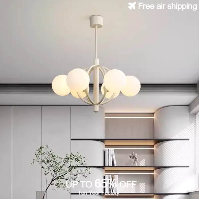 

European Style Round Glass Chandelier Milky White Transparent Suspension Light for Dining Room and Living Room Ceiling Decor