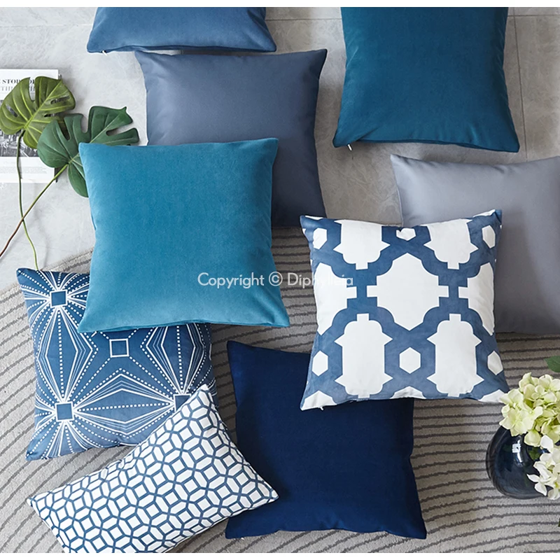 Diphylleia Blue Impression Luxury Pillow Covers Modern Neutral Pillowcase Super Soft Velvet Decorative Cushion Case For Sofa Bed