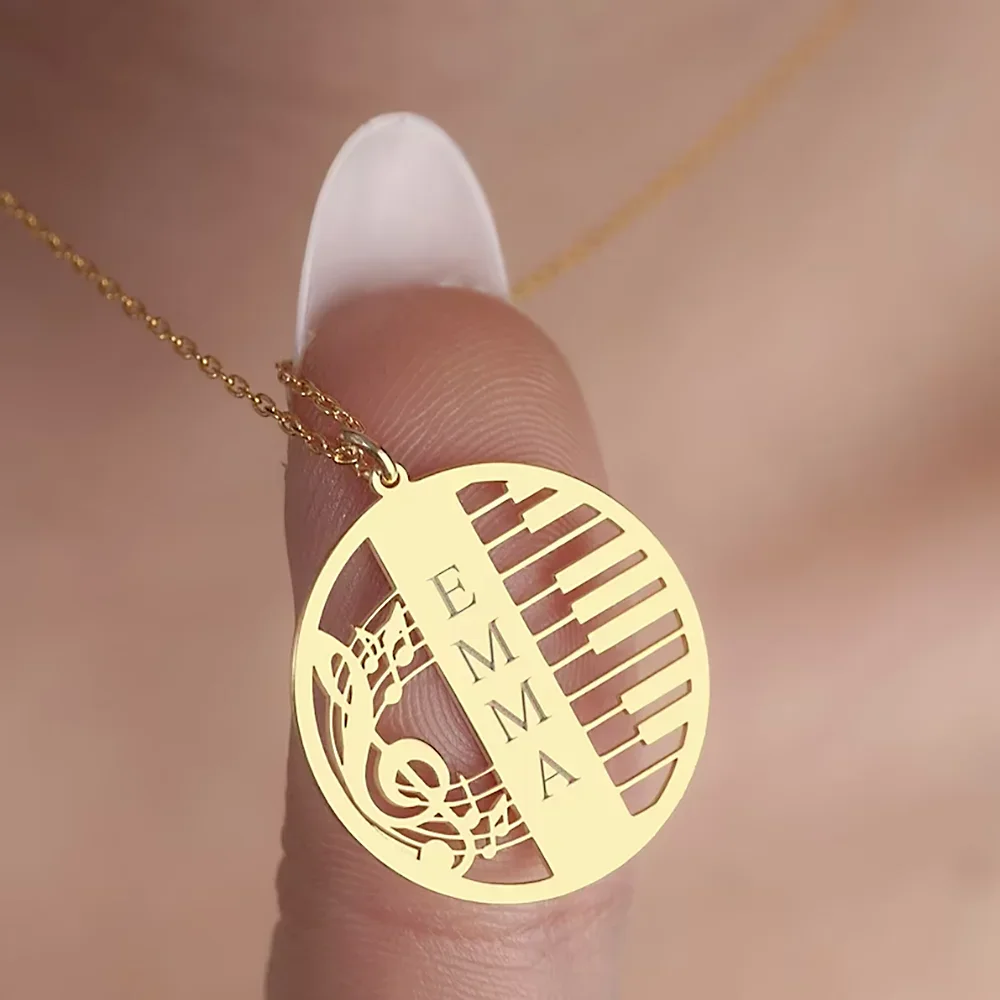 

Custom Necklace for Women Hollow Out Piano RoundValentine's Day Gifts Pendant Necklaces Stainless Steel Customized Jewelry