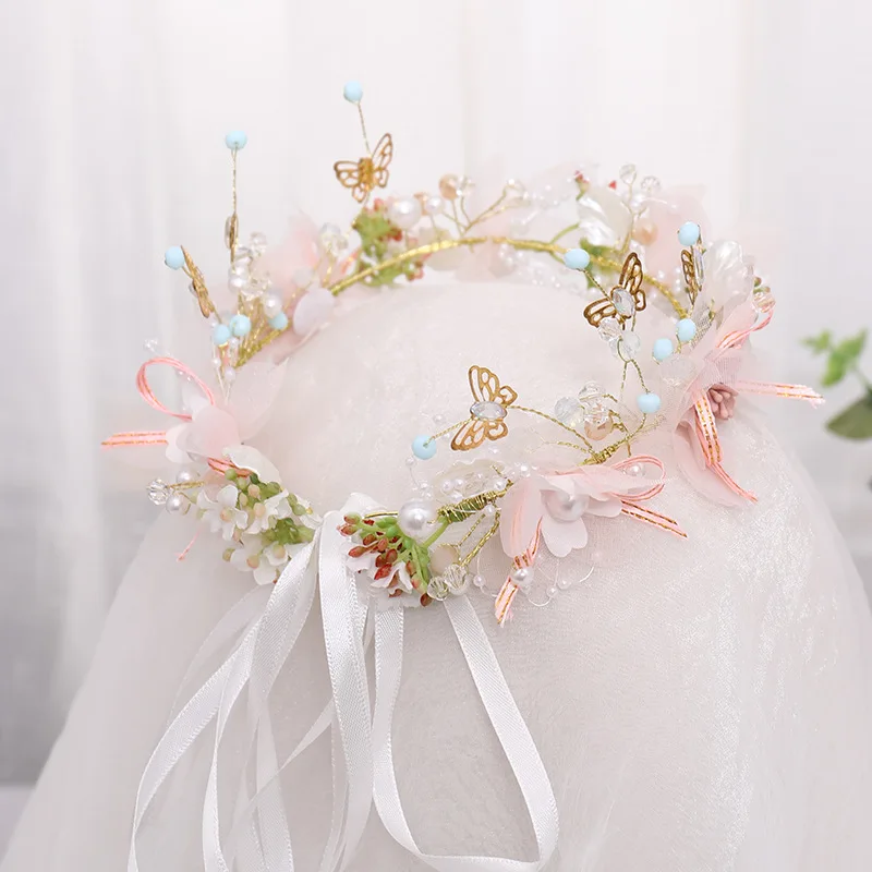 Crystal Pearl Headband Tiara For Women Flower Butterfly Rhinestone Hairband Bridal Wedding Hair Accessories Jewelry Headband