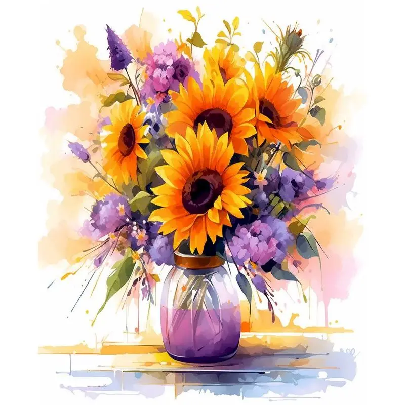 

RUOPOTY Picture With Numbers Sunflower Vase Picture Drawing Coloring Unique Diy Gift For Home Decor Handmade Home Furnishing Dec