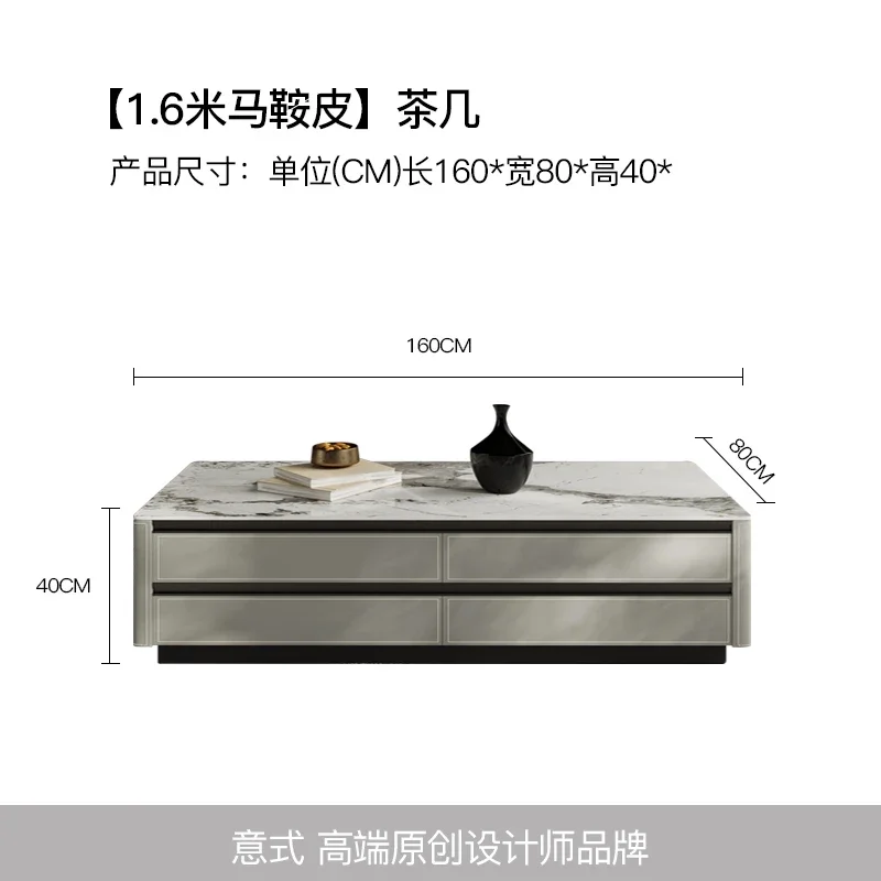 luxury minimalist coffee table TV cabinet living room modern bedroom solid wood rock slab storage floor cabinet