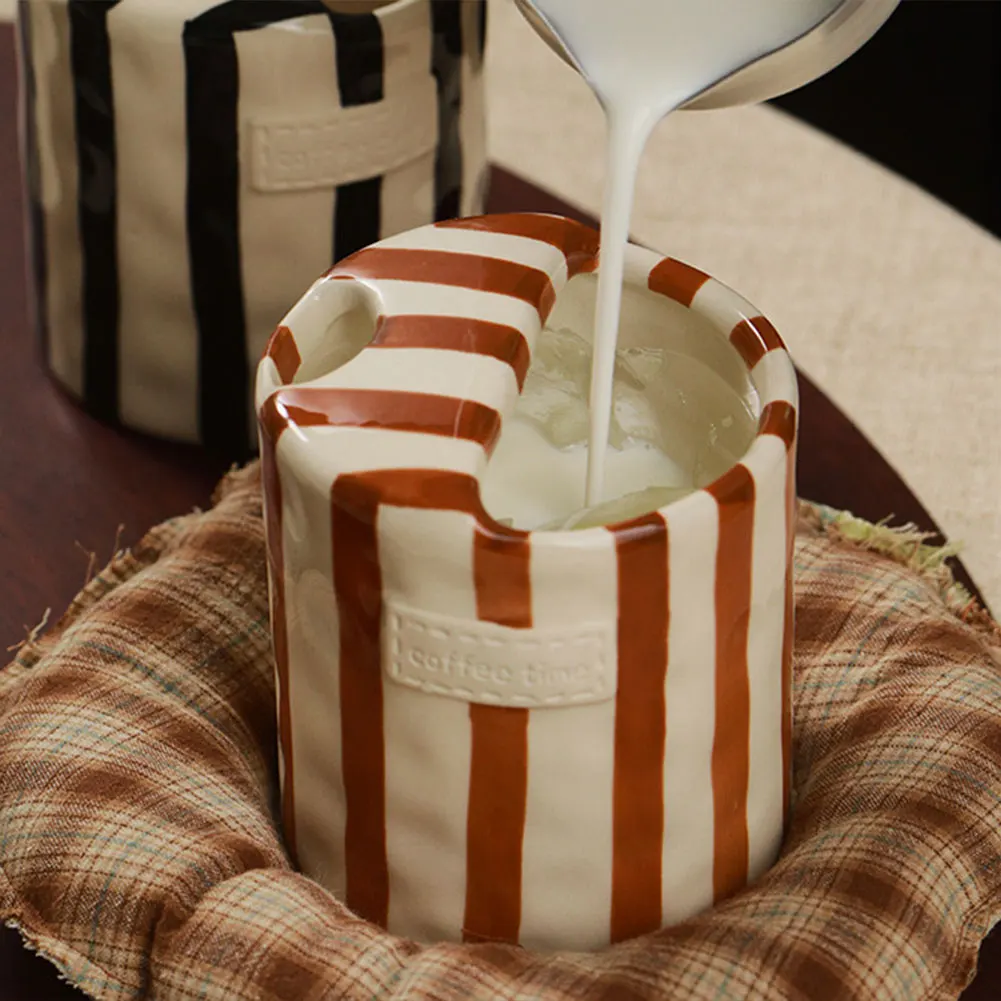 Vintage Striped Hand-Painted Ceramic Coffee Mug Premium Ceramic Unique Double Enjoyment Tea Coffee Mug Relaxing Afternoon Break