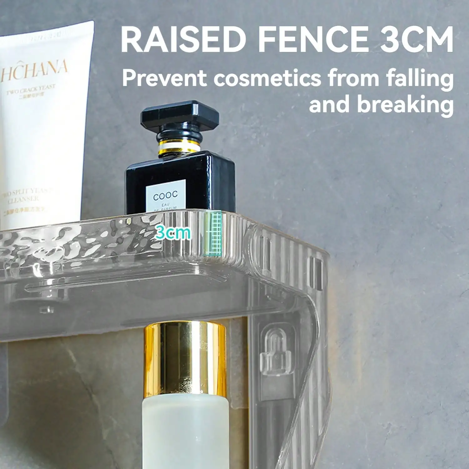 Double layer transparent bathroom storage rack wall mounted suitable for bathrooms, kitchens, bedrooms, no perforated rack