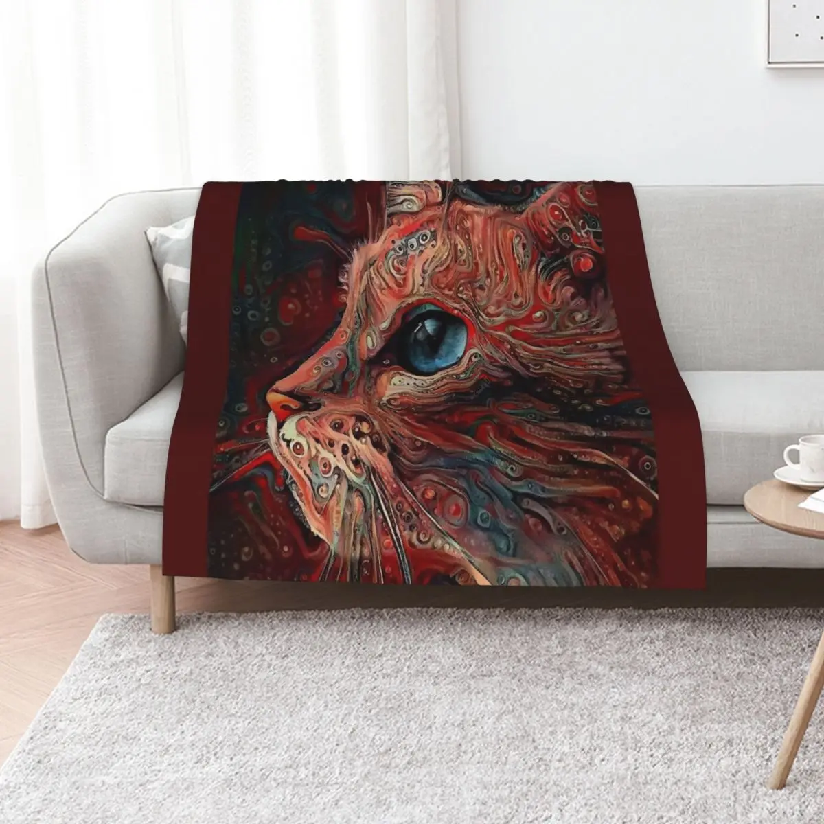 Couverture décorative Délia, chat, chat, lea roche paintings, couverture chaude et confortable pour la sieste au bureau