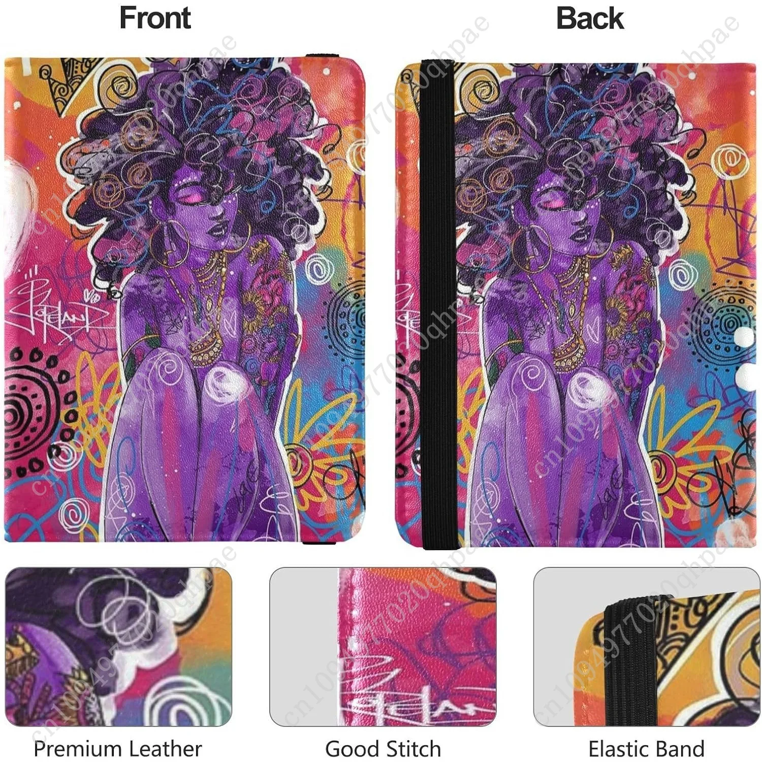 حامل جواز السفر المرأة الأرجواني الكتابة على الجدران امرأة أمريكية أفريقية قسط بولي Leather الجلود جواز سفر يغطي هدية السفر 5.7*4.3in