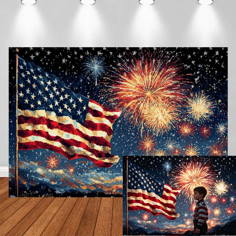 LS Photography Background Independence Day American Flag Watercolor Starry Sky Decor  Adult Kids Portrait Photo Backdrop Studio