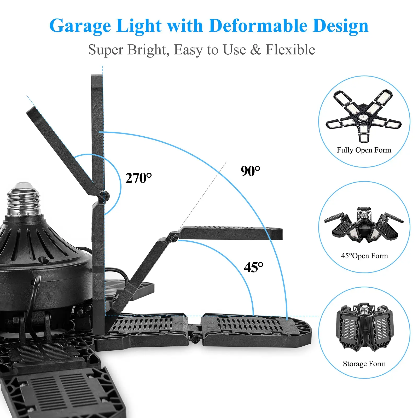 Luzes de garagem LED com 10 painéis ajustáveis, Lâmpada de teto, Iluminação Industrial, Armazenamento em armazém, E26, E27, 100W, 6500K