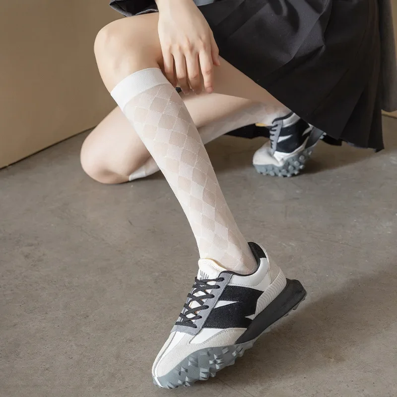 JK Girls Long Socks Stockings Women College Style Plaid Knee Socks Women Ultra-thin Transparent Crystal Silk Socks Stockings Sox