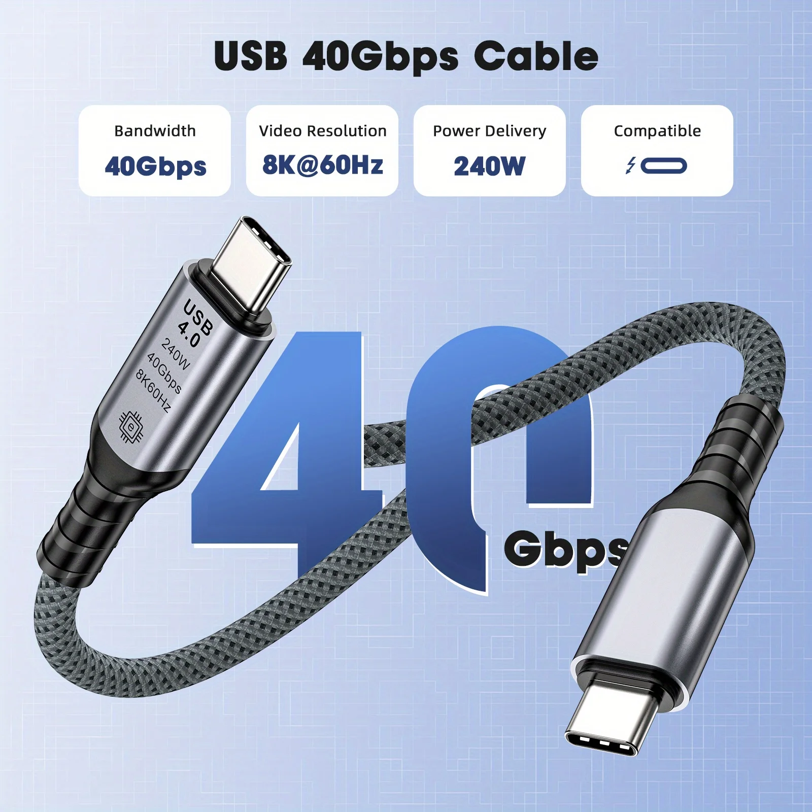 SUNKANDI USB C Cable, 40Gbps Data Sync, 240W PD 3.1 Charging, 8K@60Hz, Compatible for MacBook, iPhone 16/15, Portable Monitor