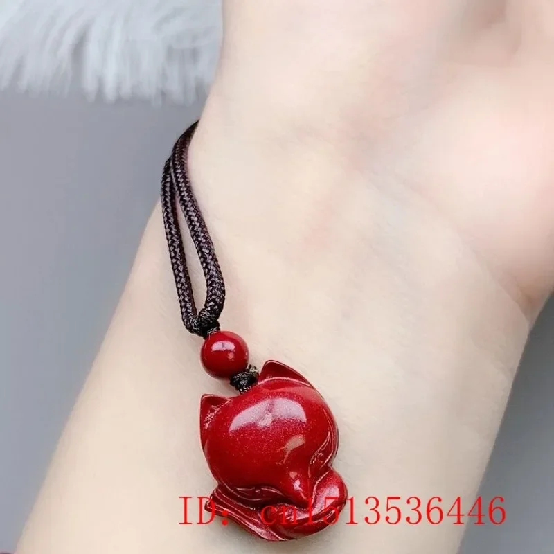 Fashion Red Cinnabar Jade Carving Fox Money Buddha Pendant Necklace Jewellery Chinese Healing Women Man Luck Gift Sweater Chain