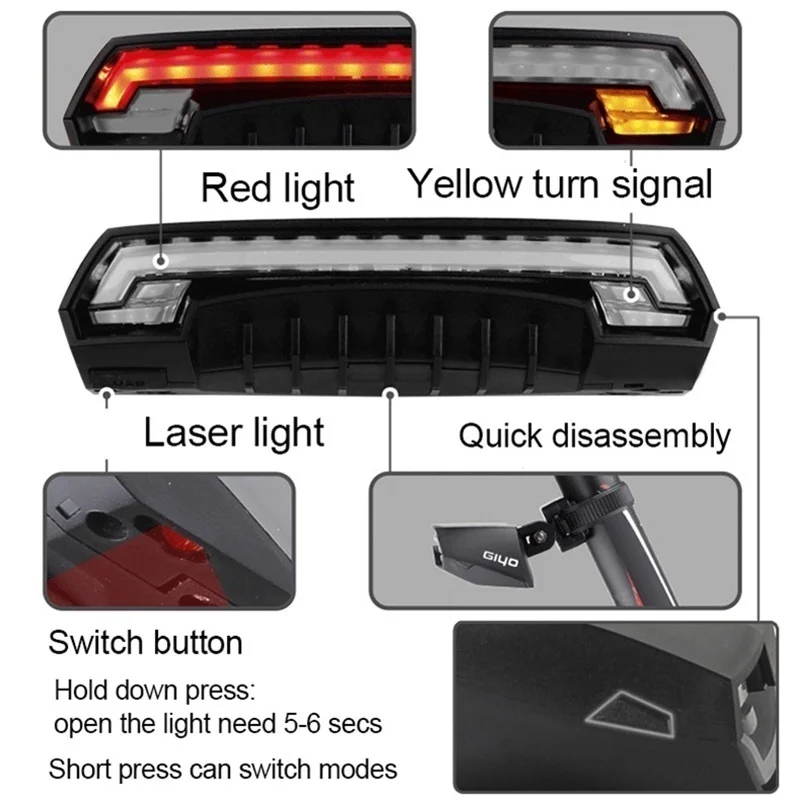 ROCKBROS Remote Control Bicycle Rear Light USB Rechargeable Wireless Waterproof Cycling Turning Rear Lamp Safety Bike Light