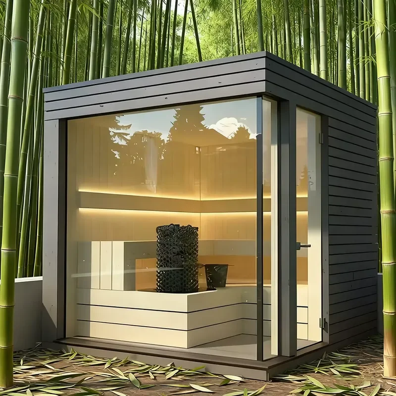 4 Person Outdoor Sauna House Cedar Wood Modern Traditional Sauna Shed With Shower And Changing Room For Backyard Garden Spa