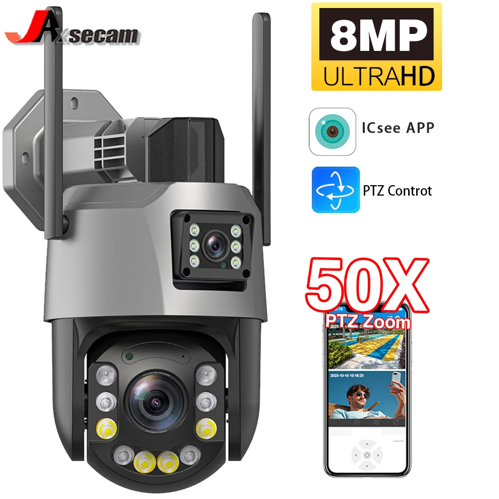 

8MP4K HD 20X50X Zoom Outdoor Wifi PTZ Camera Dual Lens Dual Screen AI Auto Tracking Colour Night Vision IP Security Camera