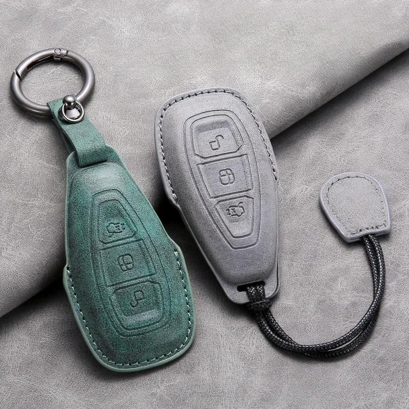 Leather Car Remote Key Case Cover Shell for Ford Focus 3 4 ST Mondeo MK3 MK4 Fiesta Fusion Kuga Ecosport Protect Key Fob