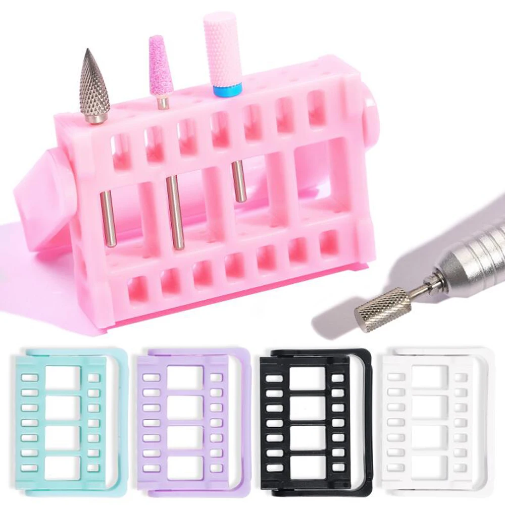 16 Hole Nail Polishing Head Display Rack Nail Folding Grinding Head Holder Nail Tools Table Rack Nail Accessories Storage Box