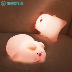 Lovely Kids Night Lights Silicone Pig LED Sleep Lamp Timing Dimmable USB Bedside Decor Light Kids Halloween Christmas Gift