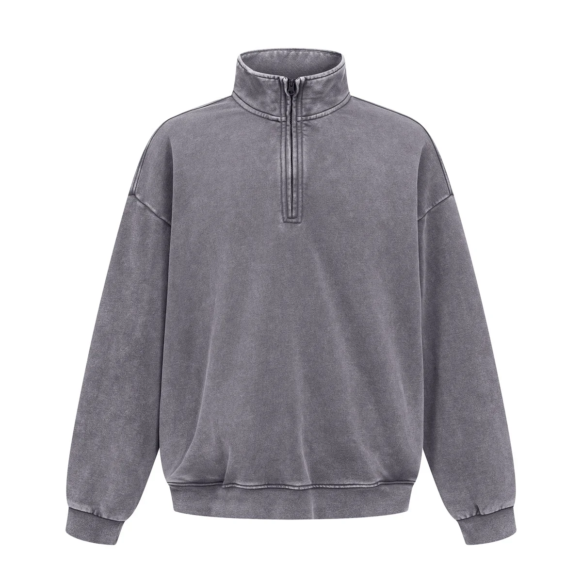 Jesienno-zimowe, modne, postarzane bluzy z krótkim zamkiem, bawełniane, oversize, ze stójką, sprane kwasem, bluzy typu scuffers.