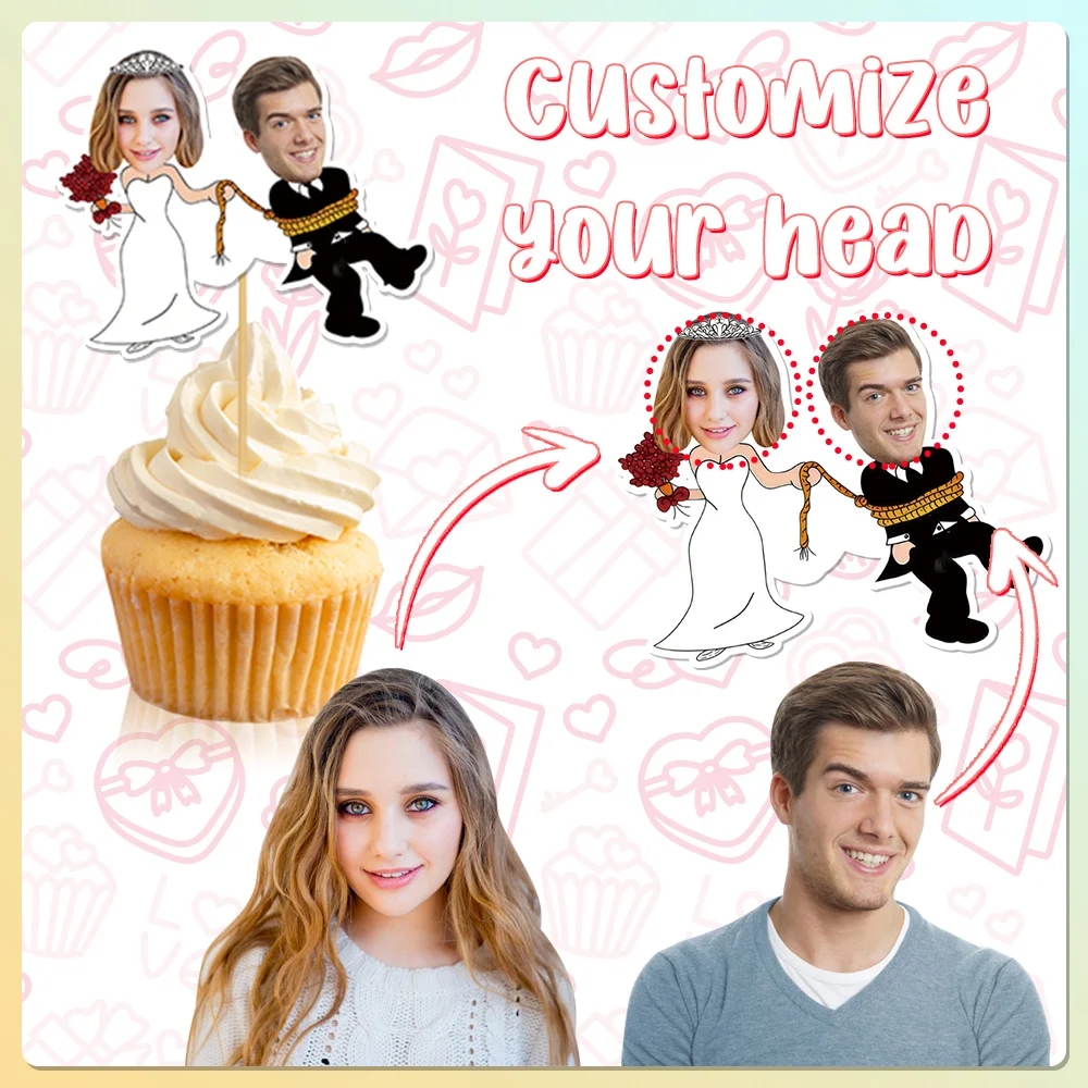 Customized Wedding Party Bridal Shower Photo Cake Decorations - Personalized Couple Portrait Pattern Cake Decorations, Wedding Engagement Party Cake Decorations, Bridal Shower Cake Decorations, Groom and Bride Photo Cake Decorations