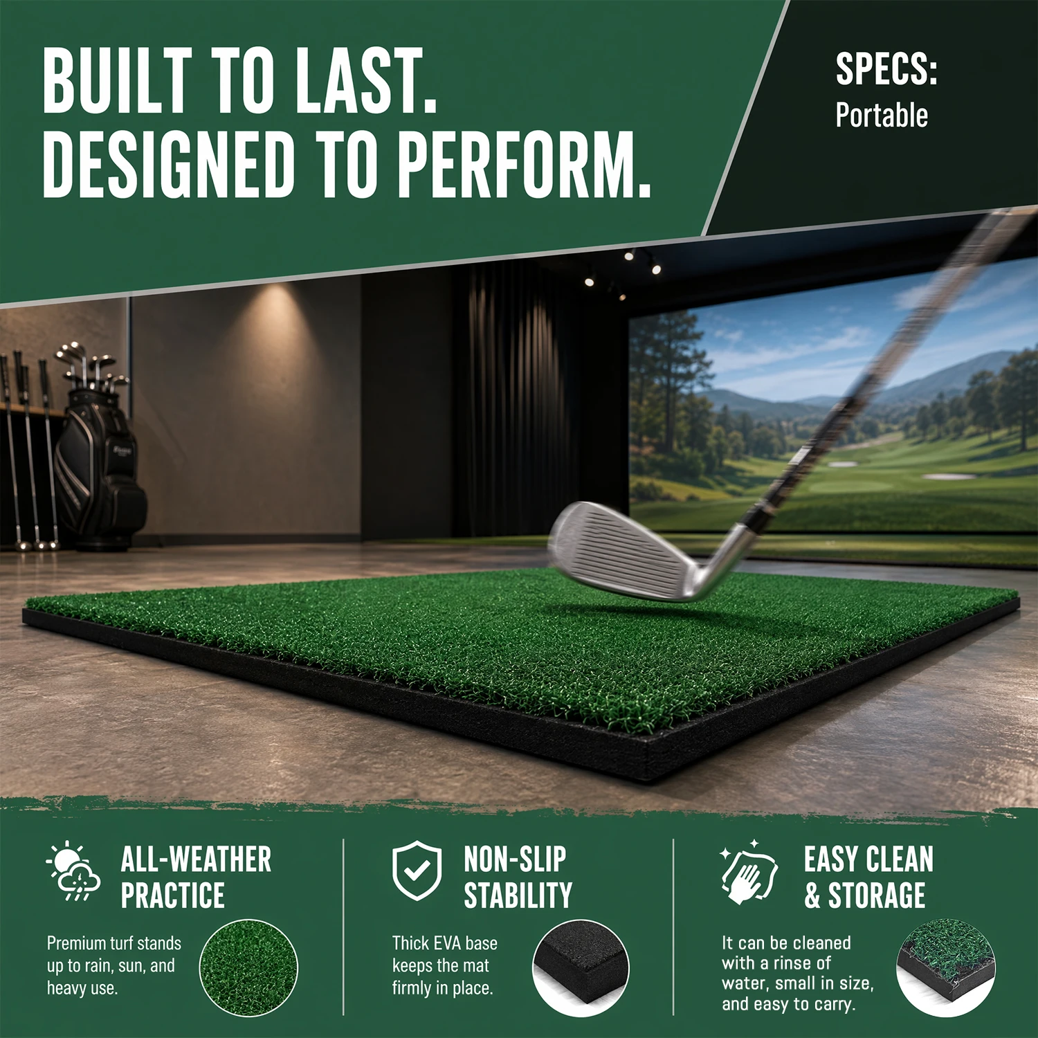 FzcSpeed Golf Mat Portable with Tee Seat Realistic Turf Putter Mat Outdoor Sports Golf Training Turf Mat Indoor Office