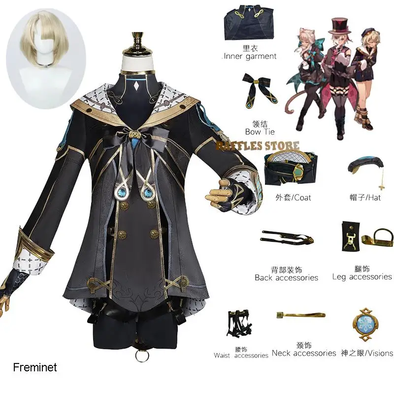 

New Genshin Impact Freminet Cosplay Costume Wig Fontaine Genshin Divers Freminet Cosplay Halloween Party Outfit Uniforms Hat