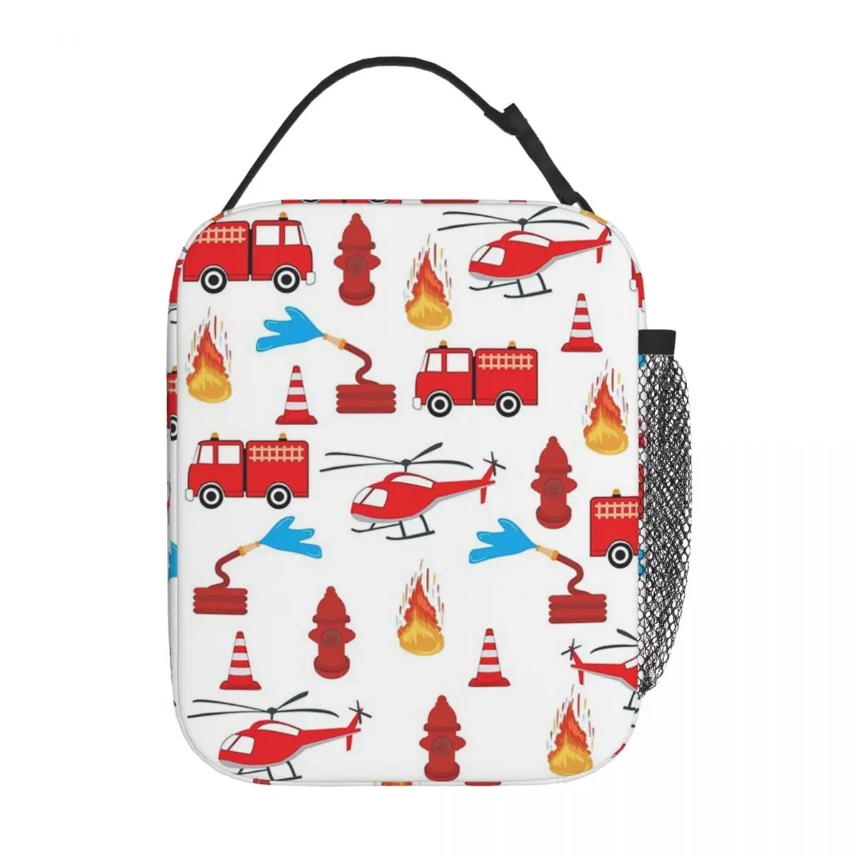 Red Transport Fire Truck Engine Brigade Insulated Lunch Bag for Women Office Cooler Thermal Food Box Tote Lunch Boxes Container