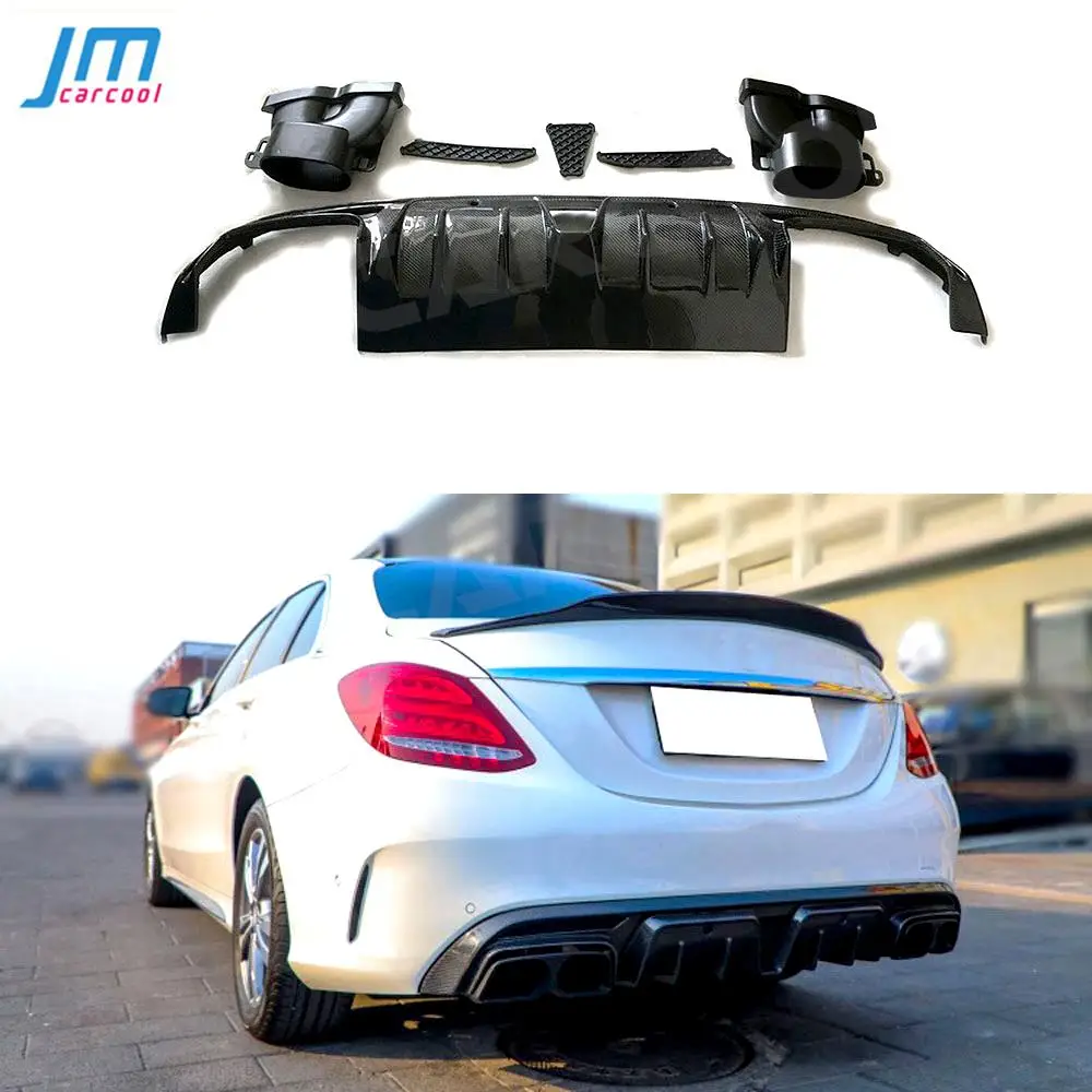 

Carbon Fiber Rear bumper Diffuser Spoiler with Exhaust Tips for Mercedes Benz C Class W205 C63 AMG 2015-2019 Bumper Lip Spoiler