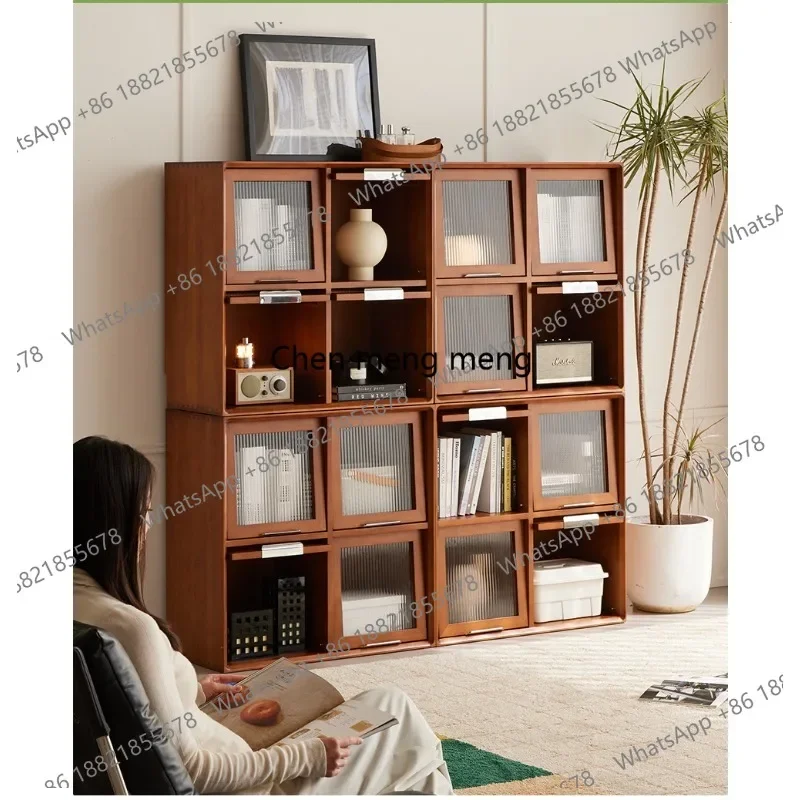 D80 Solid wood combination bookcase household  floor-to-ceiling modern simple glass door dust-proof storage display cabinet