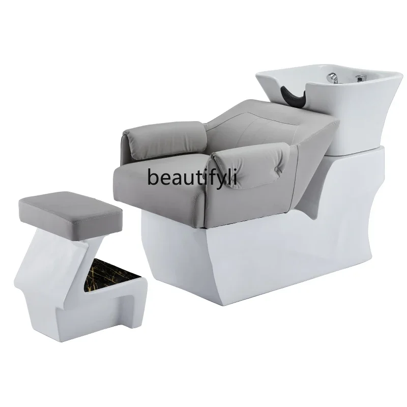 

new Hair Salon Shampoo Chair Lying Half Flushing Bed Hair Salon Hair Saloon Dedicated Stainless Steel Ceramic Basin Bedss 03