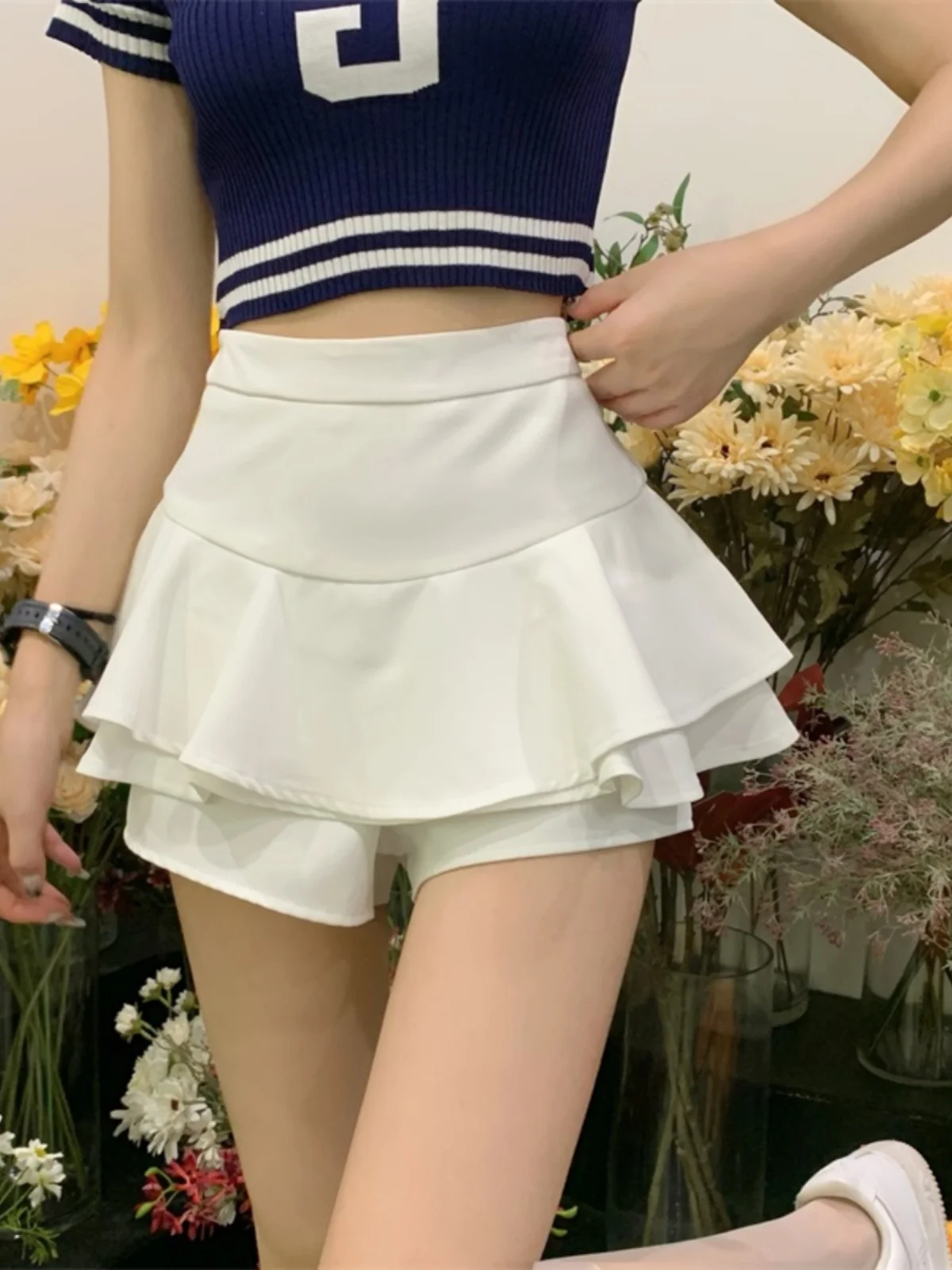 

Модная юбка-трапеция с высокой талией и кружевом, утягивающая, из полиэстера, белая, с эффектом похудения