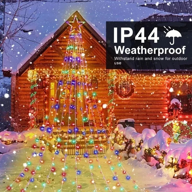 عيد الميلاد LED شجرة ستار شلال ضوء سلسلة ديكورات للباحة للعام الجديد أضواء خارجية ملونة لإعداد عطلة