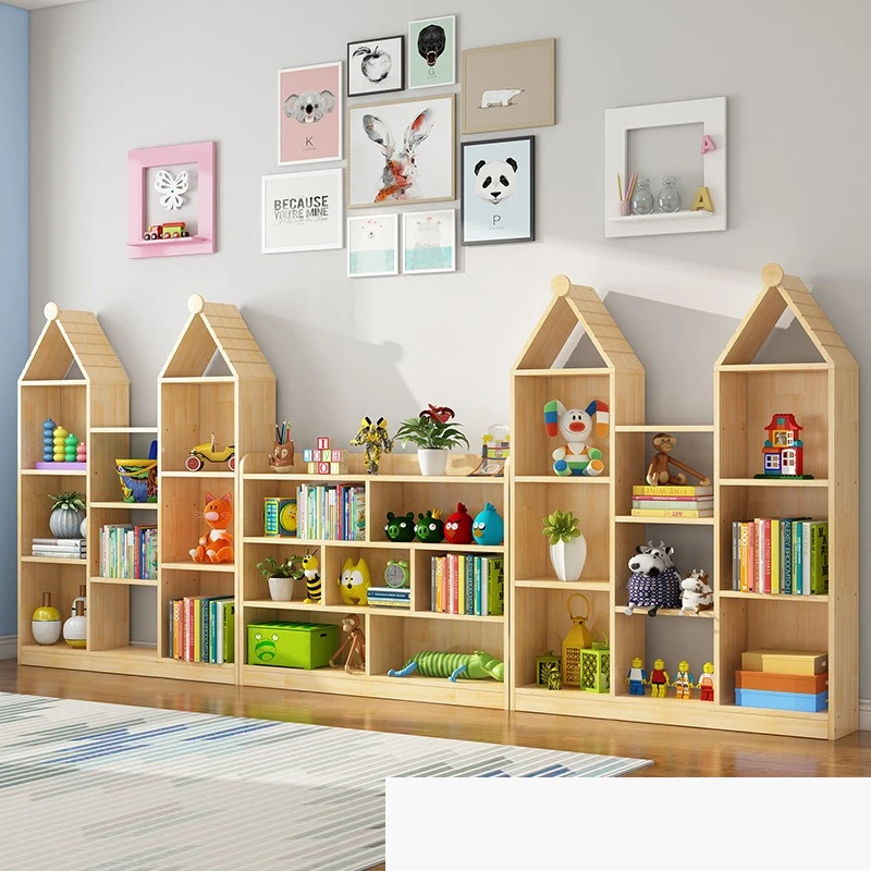 Kindergarten Solid Wood Bookshelf Floor-to-ceiling Bookcase Simple Locker Picture Book Rack Castle Shelf Display Rack Book