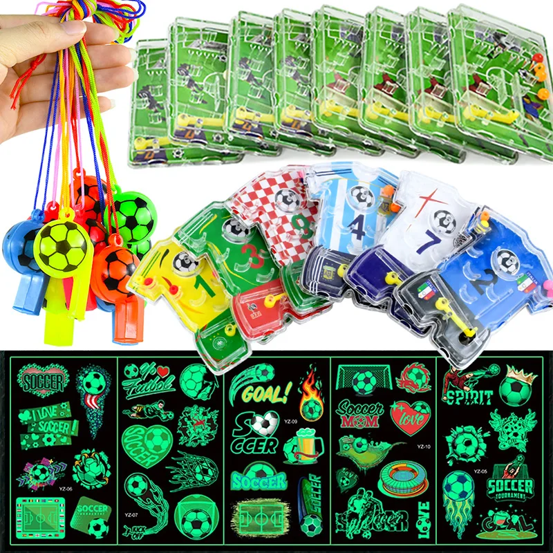 6/10pcs Football Themed Toys Sets Soccer Whistle Table Football Maze Game Puzzle Toy For Kids Birthday Party Favors Gift Fillers