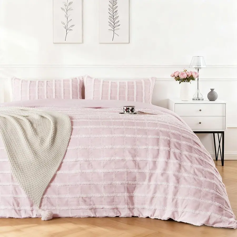 

Комплект постельного белья из 3 предметов: пододеяльник Queen-size с клетчатым узором и тафтингом, мягкий, пушистый, комфортный, текстурированный, в стиле бохо-шик, в клетку, включая пододеяльник.