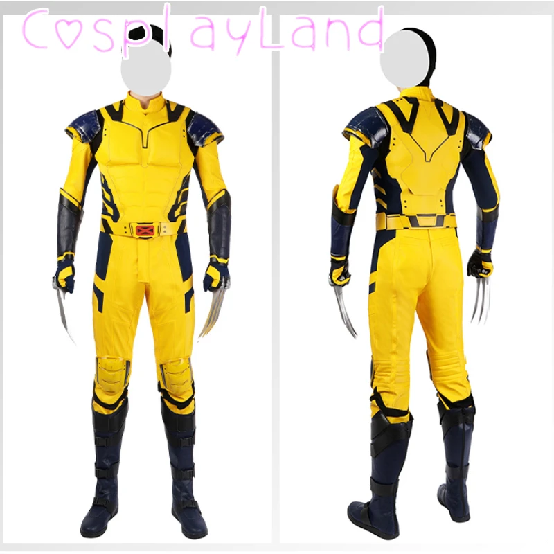 

Superhero Logan James Cosplay Costume Wolve Yellow Battle Armour Outfit Leather Jumpsuit Halloween Carnival Adult Men Suit