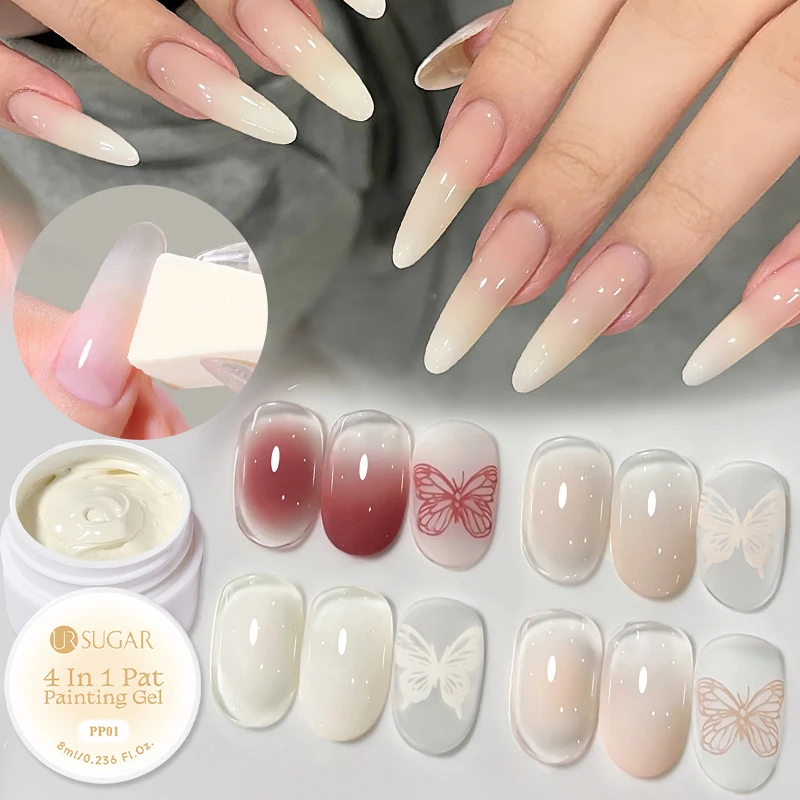 UR SUGAR 8ml Nude Pink Colors Pat Painting Gel Nail 4 In 1 Used For Gradient Cover Edge Lines Nail Stamping Pattern