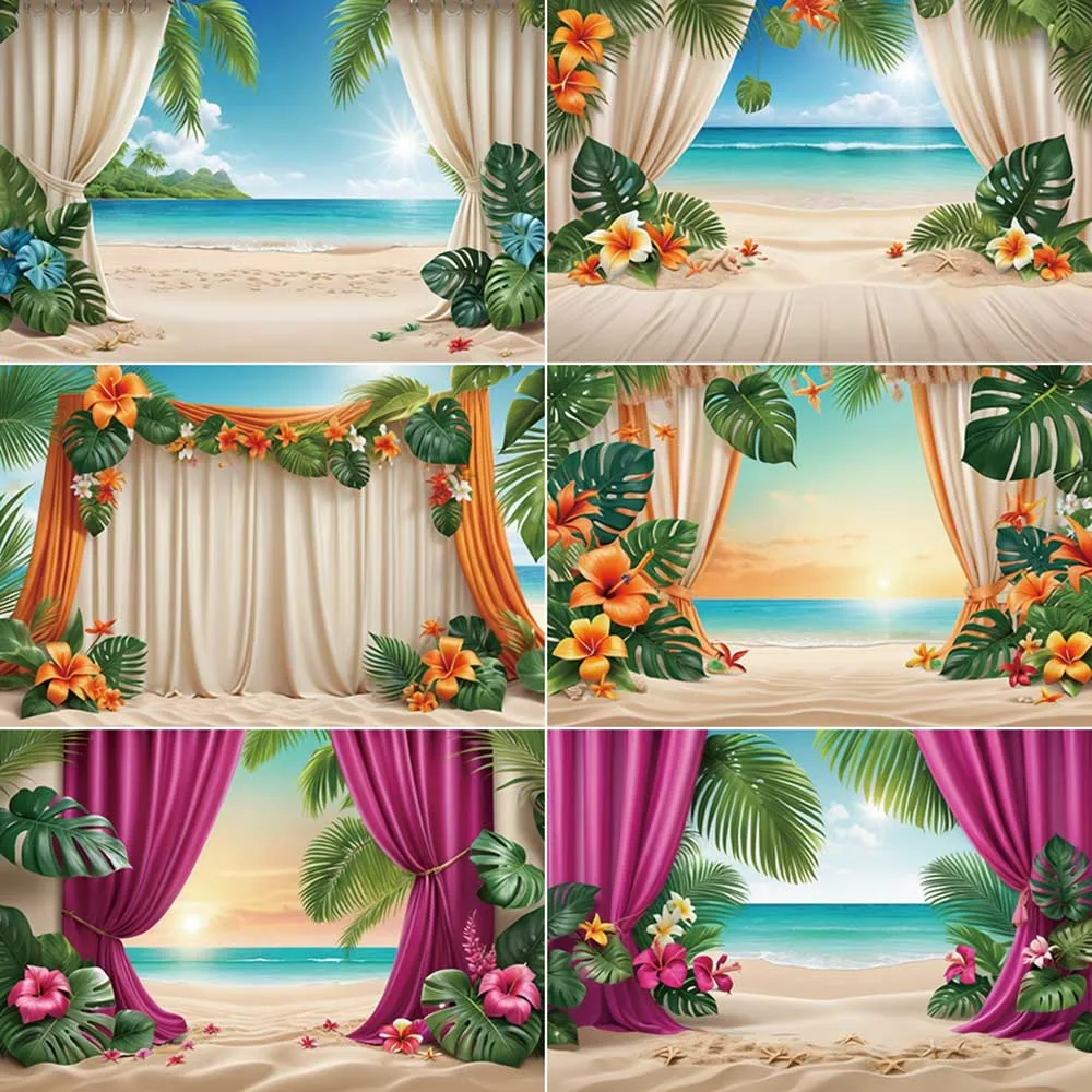 

MOON.QG Tropical Beach Child Backdrop Curtain Arch Sea Landscape Backgrounds Custom Summer Holiday Decoration Photocall Supplies