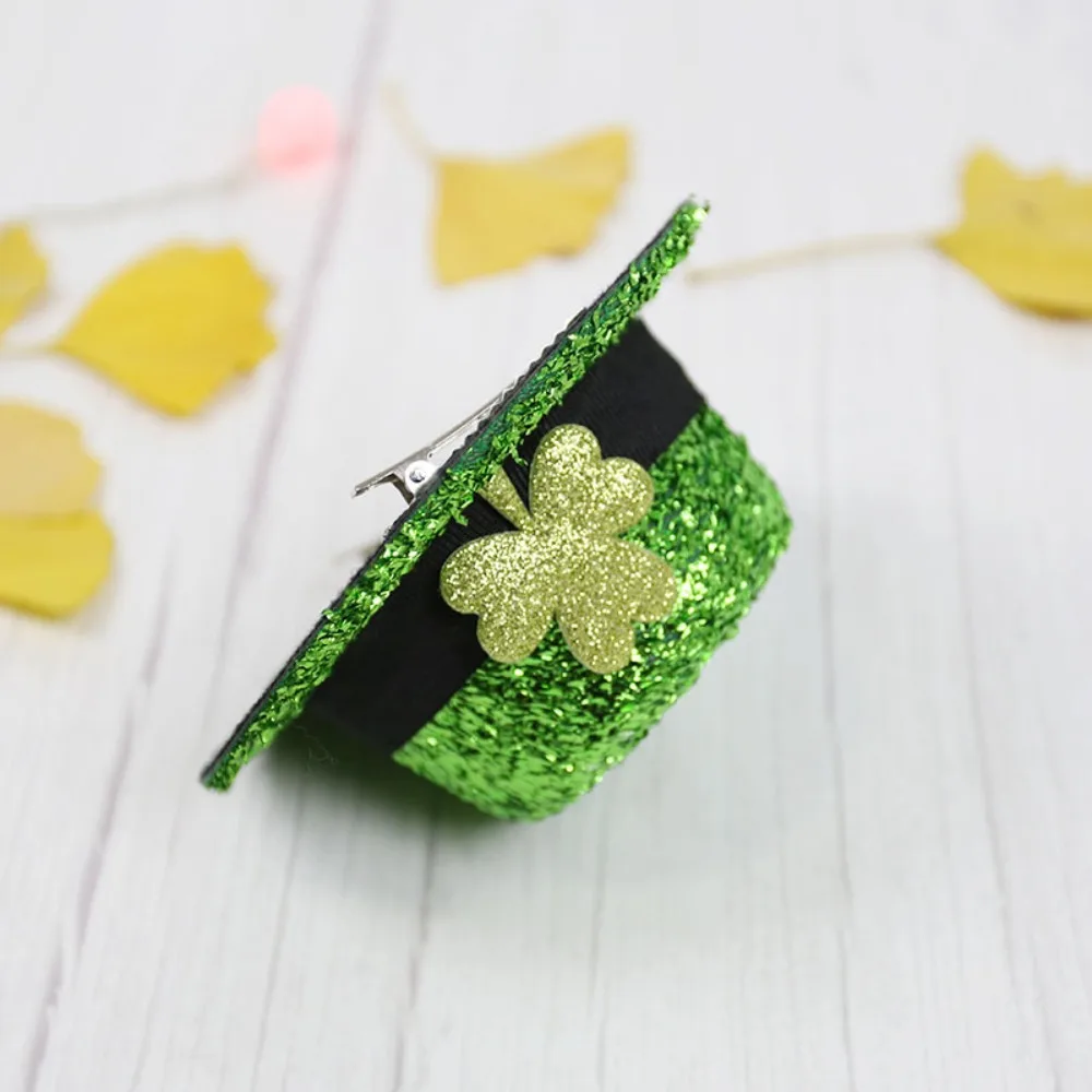 

Casual Green Shamrock Hairpin Sequin Velvet Clover Hair Hat Clip Glitter Costume Party Accessories Saint Patricks Day