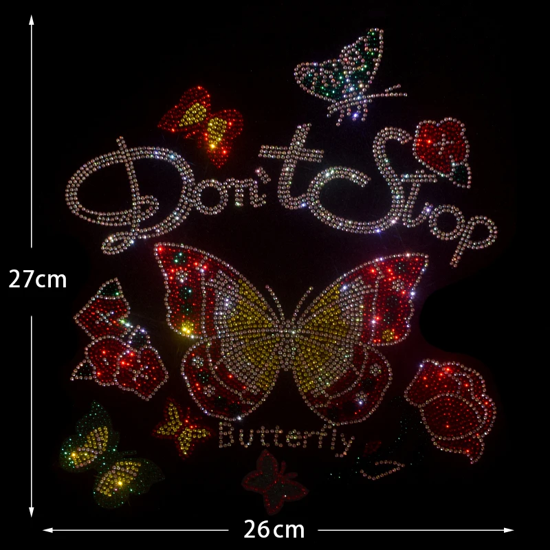 

High-quality rhinestone ironing with beautiful butterflies on T-shirts, jeans, hoodies and clothing accessories