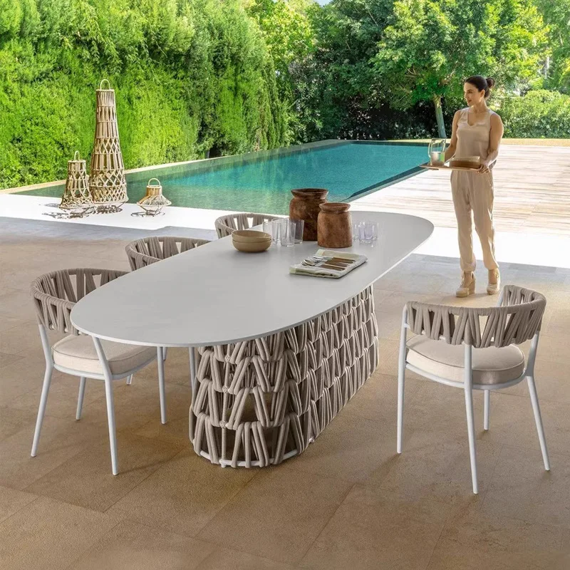 

Furniture Slate Dining Table Outdoor Rattan Chair Balcony Tea Table Chair Combination Leisure Garden