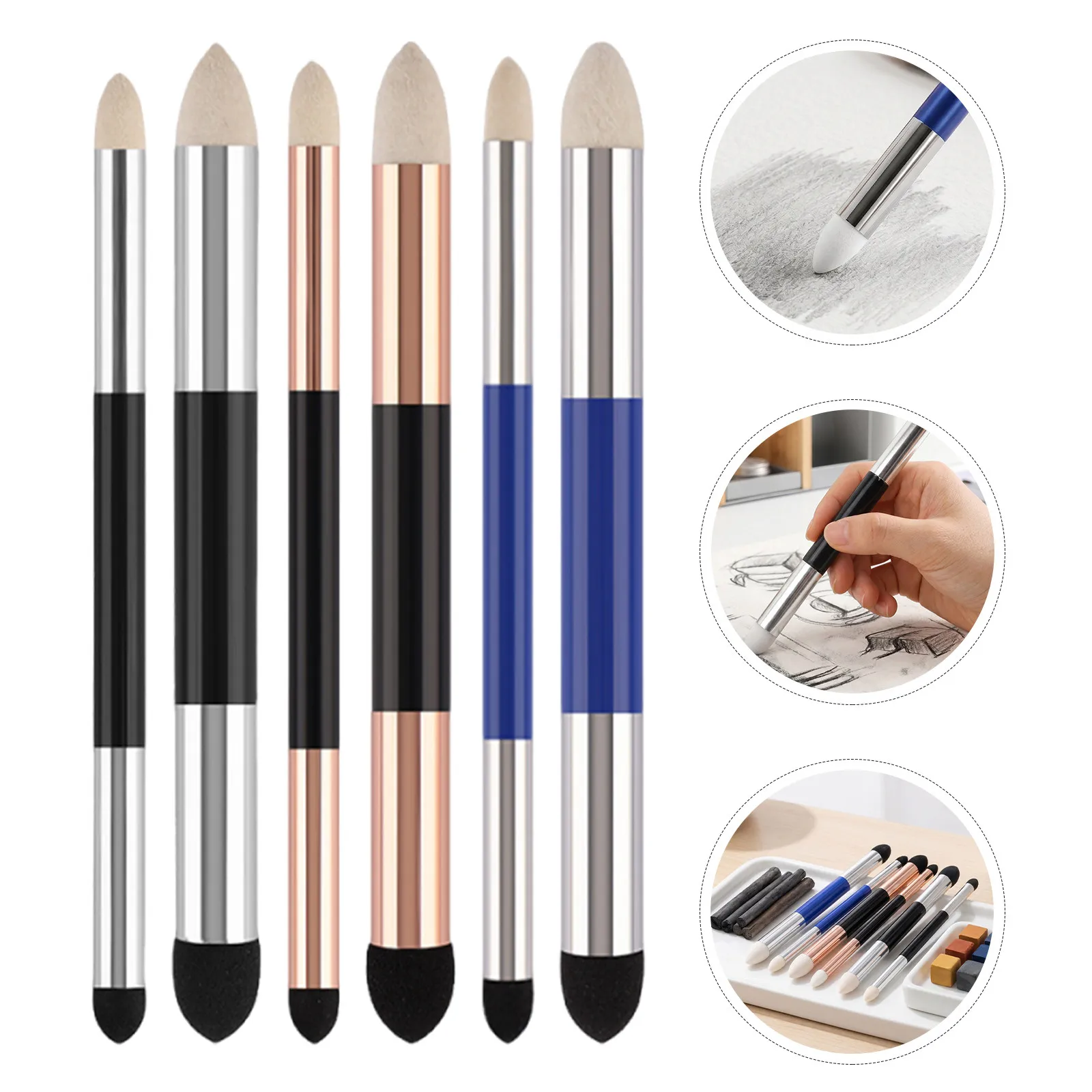 6Pcs Dual Tip Blending Sponge Pens Oil Pastel Blenders Soft Sponge Sketch Rubbing Tools Drawing Art Blending Sticks for Students