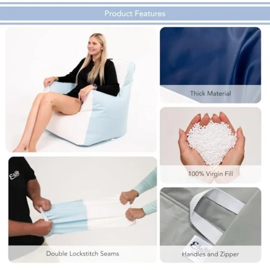 Armchair Marine Beanbag for indoor use, polyester fabric, navy blue, ultra-comfortable ergonomic design with removable washable - view 4