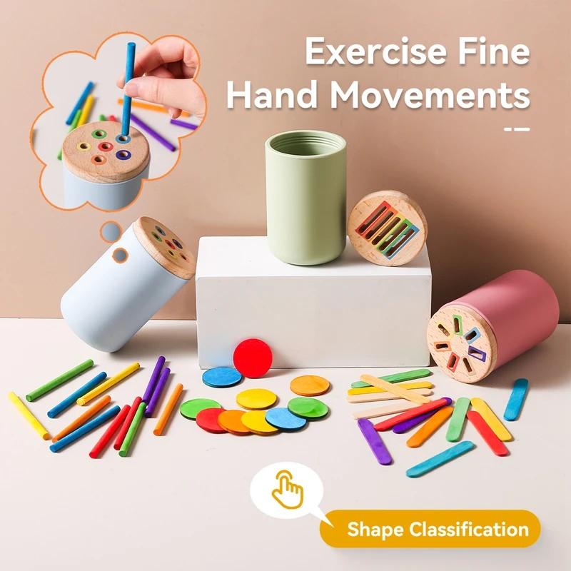 Montessori Wooden Toys Color Sorting Fine Motor Toys Shape Matching Sensory Toys Early Educational Puzzle Toys For Toddlers Gift