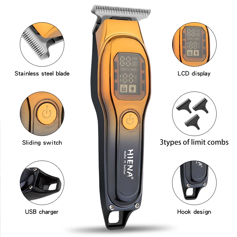 HIENA Hair cutting machine Cordless Salon Hair Electric Clipper Digital Display Low Noise Hair Cutting Machine for Barber Shop