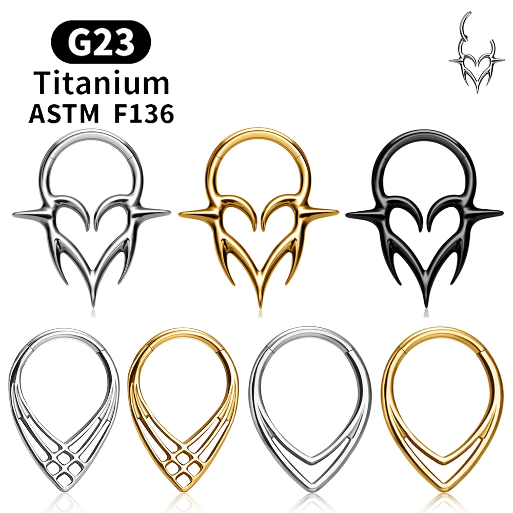 ASTM F136 G23 TItanium Piercing Septum Heart Nose Rings 16G Hinged Clicker Tragus Cartilage Helix Earrings Punk Body Jewelry