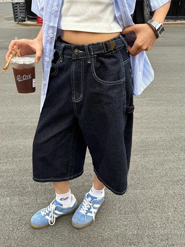 

Retro Wide Leg Loose Jeans Y2K 2000s High Waist Denim Capri Pants Plus Size Women's Summer Pants 2025 Korean Clothing