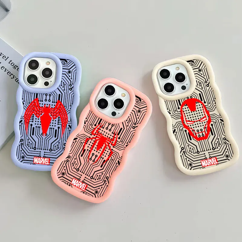 

Marvel Circuit Board Candy Color Phone Case For iPhone 17 16 15 14 Plus 11 Pro Max 13 12 Mini 17Air 17E 16E Wave Side Soft Cover